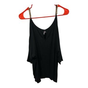 Jennifer Lopez Women’s Black Gold Chain Cold Shoulder Peekaboo Flowy Top Size L